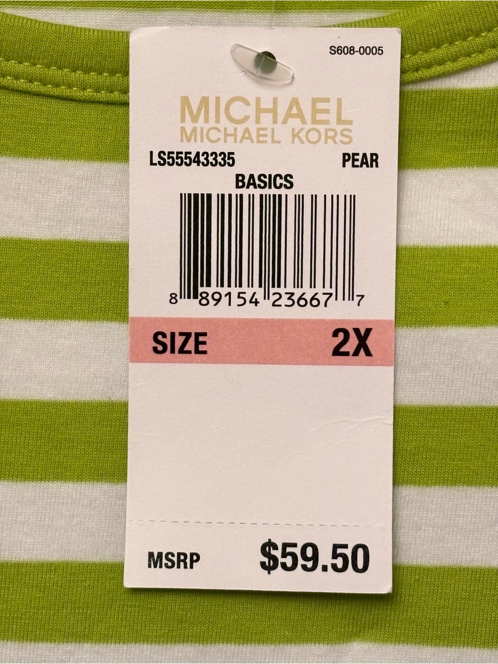 NWT MICHAEL KORS Green and White Striped Short-Sleeve Tee with Zip Detail - Picture 4 of 10